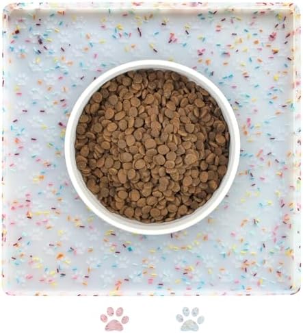 Ptlom Dog Food Mat Anti-Slip Dog Bowl Mats for Food and Water, Waterproof Pet Placemat Prevents Messy Spill to Floor, Silicone Puppy Feeding Tray for Small, Medium and Large Dogs Cats by PTLOM