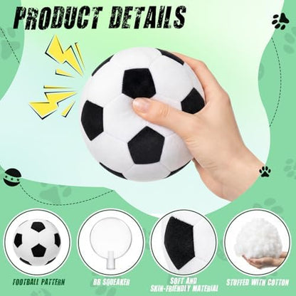 Blueweenly 6 Pcs Stuffed Soccer Ball Dog Toys, 4 Inch Squeaky Football Dog Toys, Soft Interactive Chew Indoor Outdoor Playing Supply for Small Medium Large Pet Rolling Tossing Chasing Games, White - Image 5