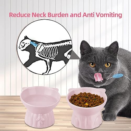 Elevated Cat Bowls 2-Pack, Ceramic Raised Cat Food & Water Dishes - Extra Wide & Shallow Whisker-Friendly Design, Anti-Vomit & Easy Digestion, Lead/Cadmium-Free, Microwave & Dishwasher Safe (Pink) - Image 3
