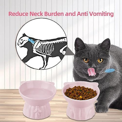 Elevated Cat Bowls 2-Pack, Ceramic Raised Cat Food & Water Dishes - Extra Wide & Shallow Whisker-Friendly Design, Anti-Vomit & Easy Digestion, Lead/Cadmium-Free, Microwave & Dishwasher Safe (Pink) - Image 3