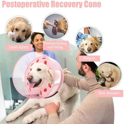 Inflatable Dog Cone Collar for Large Medium Small Dogs, Soft Dog Donut Collar Adjustable Recovery Cone for Pets After Surgery, Extra Enhanced Anti-Licking Guard Shield (Strawberry Print, Medium) - Image 6