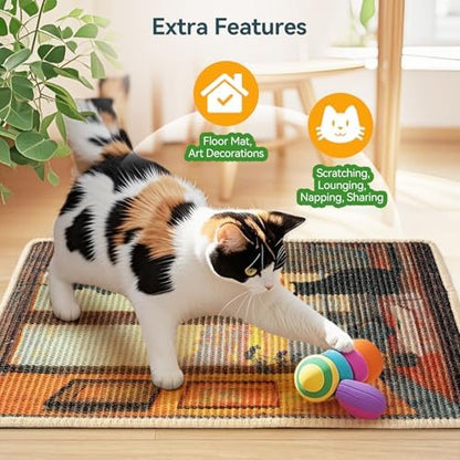 3-in-1 Sisal Cat Scratcher Mat 23.6x15.7 – Durable Scratch Rug for Floor & Wall with Sticker Tape, Protects Couch, Carpet & Furniture, Anti-Slip, Pet-Safe for Indoor/Outdoor Cats, Golden Afterglow - Image 7