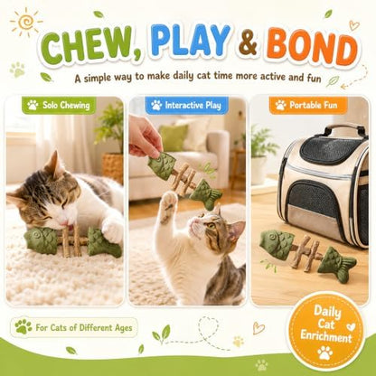 Cat Chew Toy Natural Silvervine Catnip Blend Fish Bone Shaped Teething Sticks for Indoor Kittens to Bite and Play with Fun Stimulation for Pet Mouth Dental Care and Teeth Cleaning - Image 6