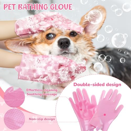 Dog Grooming Kit for Shedding – 8-Piece Pet Grooming Supplies with Deshedding Brush, Bath Gloves, Towels & Silicone Toothbrush | Ideal for Dogs, Cats, Small and Large Pets (Pink) - Image 7