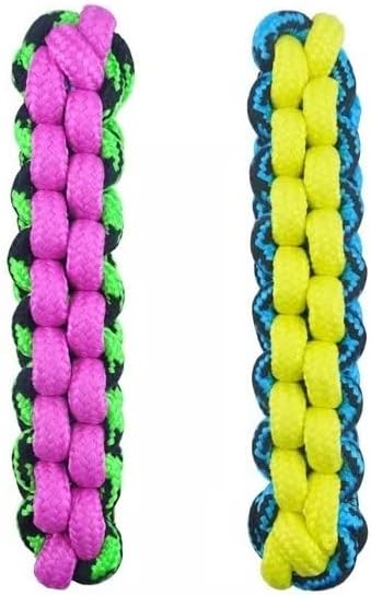 Braided Paracord Rope Dog Toy Tough Fetch Stick Chew Tug Choose Color 10 1/4" (Blue/Yellow)