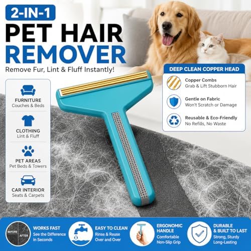 3-in-1 Pet Hair Removers, Carpet Rake for Dog Cat Fur Lint Clean Scraper - Image 2