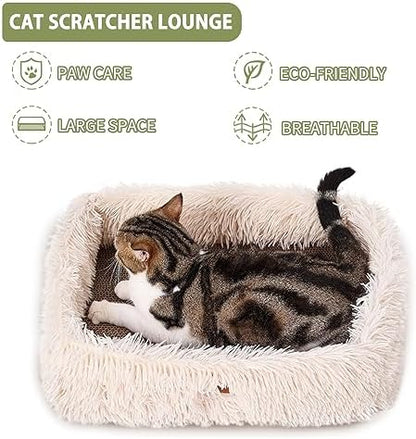 Cat Lounge Scratcher Box with Removable Cardboard (Beige) - Image 2