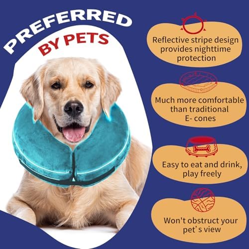 Inflatable Reflective Dog Cone Collar Alternative After Surgery,Doggie Recovery Dount Neck Ecollar,Adjustable Soft Dog Cone Collar for Small Medium Large Dogs (Light Blue, L) - Image 6