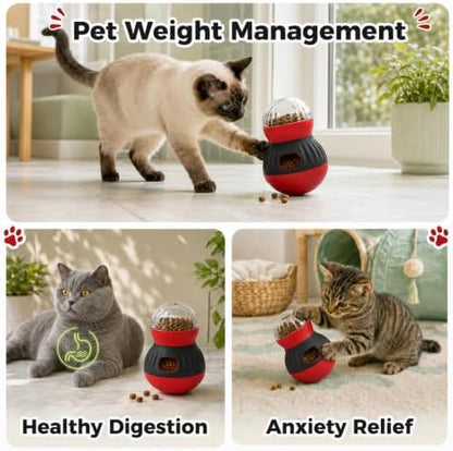 Interactive Cat Wobble Toy Treat Dispenser – Cat Puzzle Feeder & Slow Feeder Ball for Indoor Cats, Small Dog Enrichment Toy for Puppies (RED) - Image 6
