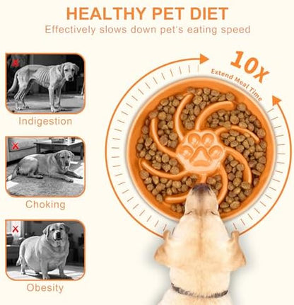 Ceramic Slow Feeder Dog Bowl, 3 Cup Dog Food or 25oz Water, Slow Eating Bowl for Middle Breed, Maze Puzzle Feeder for Fast Eaters, Anti-Choking Stop Bloat, Non-Slip BPA Free (Orange) - Image 3