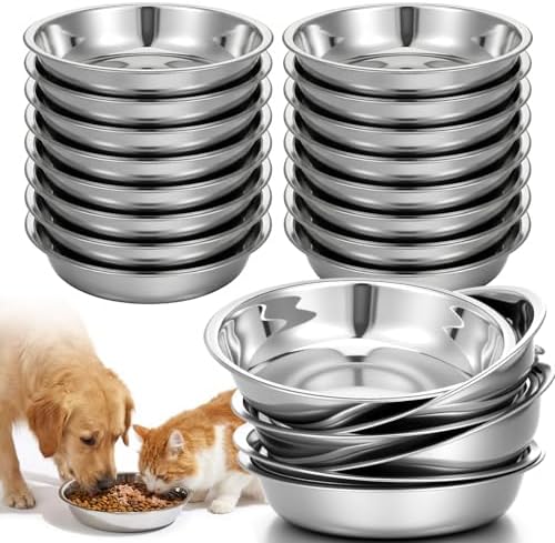 24 Pcs Stainless Steel Cat Bowls, Shallow Wide Dog Plates for Food - 5.5 Inch Metal Pet Dishes Whisker Fatigue Relief Replacement for Small Animals (Silver) by Unknown