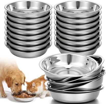 24 Pcs Stainless Steel Cat Bowls, Shallow Wide Dog Plates for Food - 5.5 Inch Metal Pet Dishes Whisker Fatigue Relief Replacement for Small Animals (Silver) by Unknown