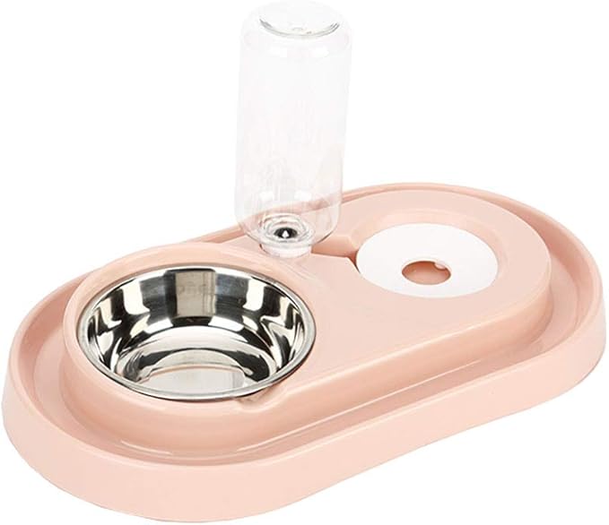 Luck Dawn Double Dog Cat Bowls Water and Food Bowl Set，Detachable Stainless Steel Bowl Automatic Water Dispenser Bottle Pet Feeder for Small or Medium Size Dogs Cats Puppy Kitten Rabbit