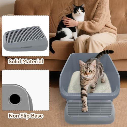 Elevated Litter Box Ramp/Steps for Kittens & Old Cats,Washable Litter Catcher Stairs for Automatic Cat Litter Box,Anti-Tracking Cat Litter Mat Pedal with Filter,Easy to Clean (Dark Grey) - Image 6