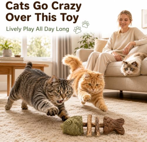 Silvervine Cat Toy Catnip Chew Stick for Indoor Kitten Teething Cleaning Dental Care Natural Comfort Adult Gatos Set to Play Alone Blend Fishing Aesthetic Fish Bone Shape - Image 5