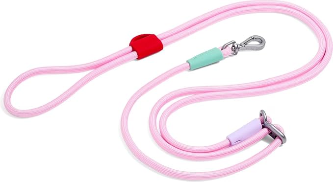 Wild One Hands-Free Adjustable Rope Dog Leash, Standard: 4' to 8.5' Long, .5" Wide, Adjustable for Crossbody, Waist & Handheld, Bubblegum