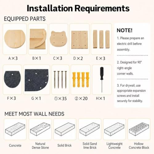 LSCQYYCC- Cat Wall Shelves, Cat Shelf with 3Wide Perch Steps, Modern Floating Cats Stairs for Indoor Sleeping, Playing, Climbing - Image 5