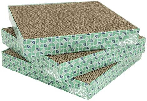 Kitty City Cat Scratcher Refill – 3-Pack Durable Corrugated Cardboard Scratch Pads with Catnip – Double-Sided for Longer Use, Cat Claw Maintenance & Furniture Protection - Size: 13.25" x 13.25" by KittyCity
