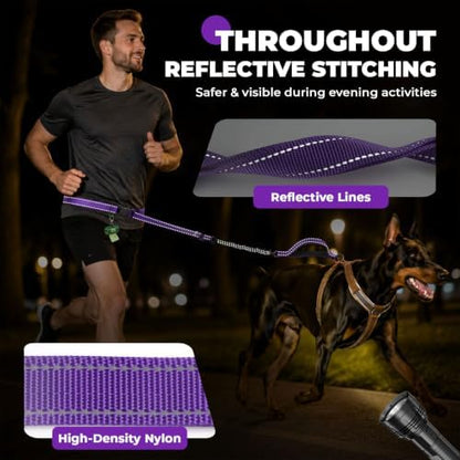 PETCARE 4 in 1 Hands Free Dog Leash with Car Seatbelt Buckle, Shock Absorbing Bungee Dog Waist Leash Belt for Running Walking Hiking, Dual Handles & Reflective, Adjustable for Small Medium Large Dogs - Image 4