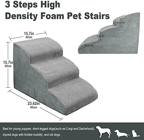 MEJYJEM 3 Steps High Density Foam Dog Stairs Ramps,Non-Slip Pet Steps for Older Dogs,Pet with Joint Pain, Sofa Bed Ladder for Cats - Image 2