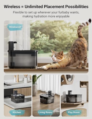 DownyPaws Cat Water Fountain Cordless, Pet Fountain, Black Pro, 6 Filters - Image 2
