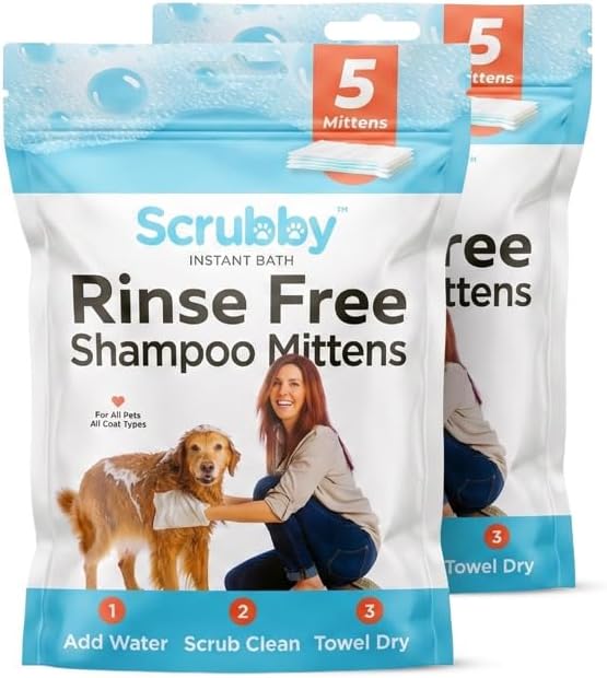 Scrubby Pet No Rinse Pet Wipes | Rinse Free Shampoo Mittens | Dogs & Cats | Bath Wipes - Bathing & Washing Pets, Hypoallergenic | No Rinse Wash Mitt | Grooming, Lather Wipe Dry - Pack of 10 by ScrubbyPet