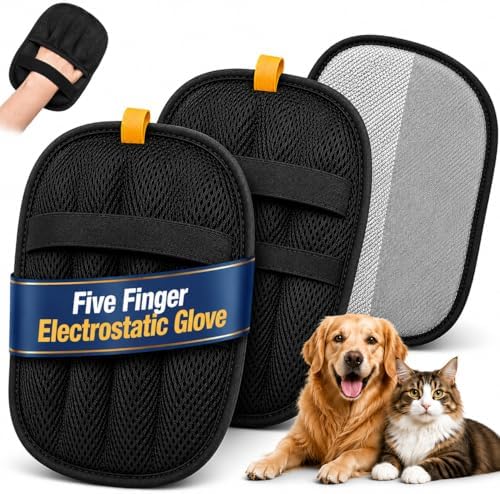 Elmrock 2 Pack Electrostatic Pet Hair Removal Glove for Cats & Dogs – Reusable Grooming Glove, Five Finger Magic Brush Pet Hair Remover Tool for Furniture, Carpet, Car Seat & Clothes by Unknown