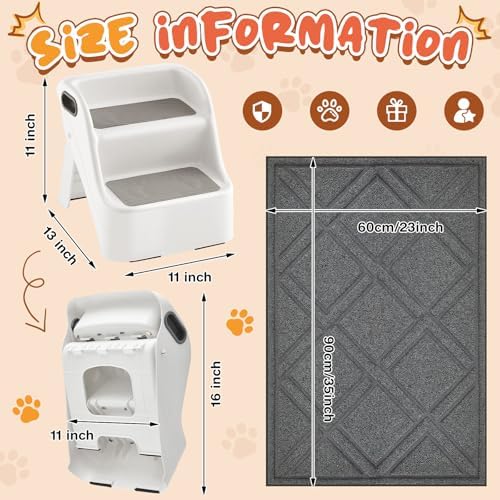 Marsui 2 Pack Cat Ramp for Litter Box Steps with 23" x 35" Non Slip Cat Mat Dog Stairs Rubber Feet Step for Automatic Litter Box Older Elderly Small Cats Animal Pets - Image 2
