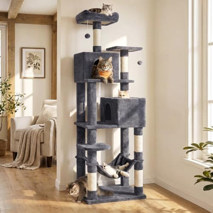 Feandrea Cat Tree, 73.2-Inch Cat Tower, Multi-Level Condo, Smoky Gray - Image 2