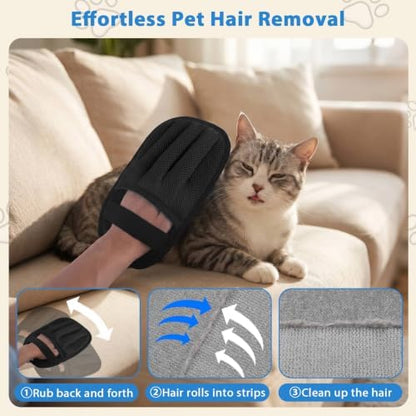SUETT Pet Hair Removal Gloves, Reusable Five-Finger Grooming Gloves for Dogs and Cats, Removes Pet Hair from Clothes, Sofas, Carpets, and Car Seats, Black - Image 3