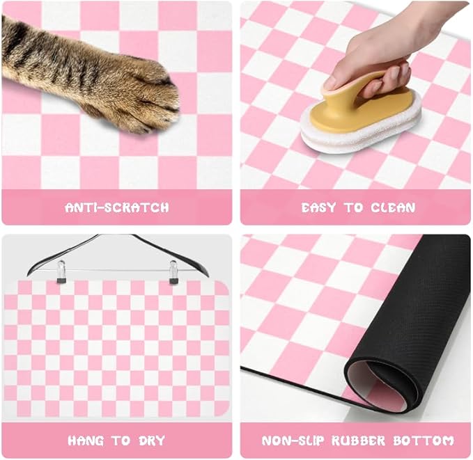 Dog Food Mats for Floors Waterproof, Pet Water Bowl Mats Pet Feeding Absorbent Placemats Plaid 16 * 24 inch