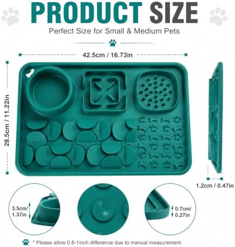 Silicone Dog Slow Feeder Lick Mat with Suction Cups, Multi-Puzzle Partition Pet Snuffle Feeding Tray for Puppy Cat Slow Eating Boredom Relief Training (Dark Green) - Image 5