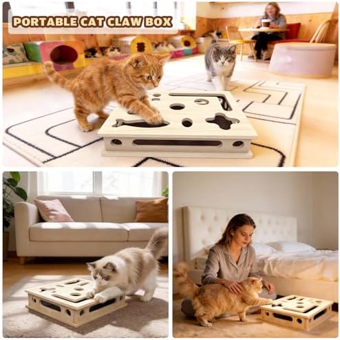 Cat Scratch Puzzle Enrichment Box, Large Solid Wood with Sandpaper Inside - Image 7