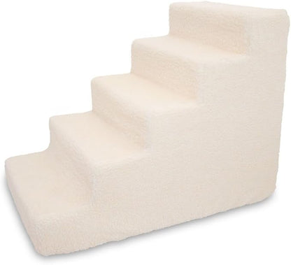 Best Pet Supplies Dog Stairs for Small Dogs & Cats, Foam Pet Steps Portable Ramp for Couch Sofa and High Bed Non-Slip Balanced Indoor Step Support, Paw Safe No Assembly - Lambswool, 5-Step