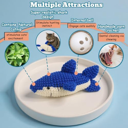 Catnip Fish Toy - Hand-Crocheted with Real Catnip & Bell, Interactive Kicker Toy for Cats Kitten, Soft & Safe for Biting - Image 2