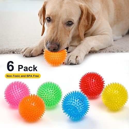 VITEVER 3.5” Squeaky Dog Toy Balls (6 Colors) Puppy Chew Toys for Teething, BPA Free Non-Toxic, Spikey Dog Balls for Medium, Large & Small Dogs, Durable Toys for Aggressive Chewers (Pack of 2) - Image 6