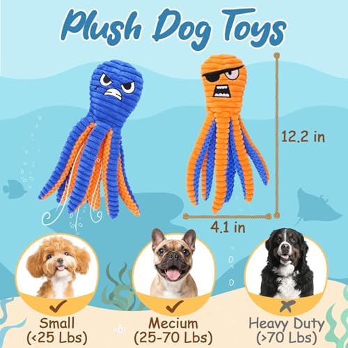 Zeaxuie Interactive Dog Toys for Chewers, 2 Pack No Stuffing Dog Toys for Teething, Squeaky Chew Toy to Keep Them Busy for Small and Medium Breed, Crinkle Octopus - Image 2