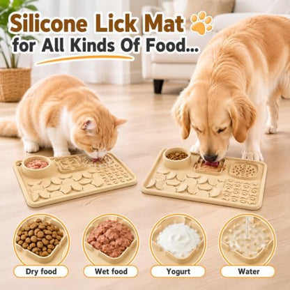 Silicone Dog Slow Feeder Lick Mat with Suction Cups, Multi-Puzzle Partition Pet Snuffle Feeding Tray for Puppy Cat Slow Eating Boredom Relief Training (Sand Beige) - Image 2