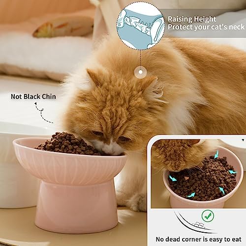 6.5 Inch Extra Wide Ceramic Raised Cat Bowls, Porcelain Tilted Elevated Cat Food Water Bowl Dish, Stress Free Pet Feeder Dishes for Cats & Small Dogs, Whisker Fatigue, White & Pink - Image 4