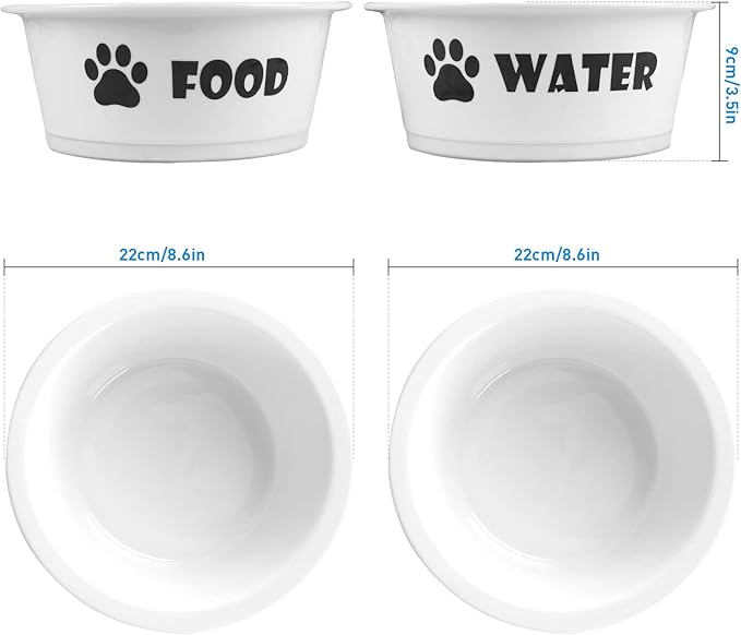 FOREYY Set of 2 Ceramic Dog Cat Bowl Set, Pet Porcelain Food and Water Feeder Dish Bowls with Anti Slip Band, Dishwasher and Microwave Safe (Large)