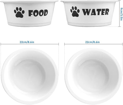 FOREYY Set of 2 Ceramic Dog Cat Bowl Set, Pet Porcelain Food and Water Feeder Dish Bowls with Anti Slip Band, Dishwasher and Microwave Safe (Large)