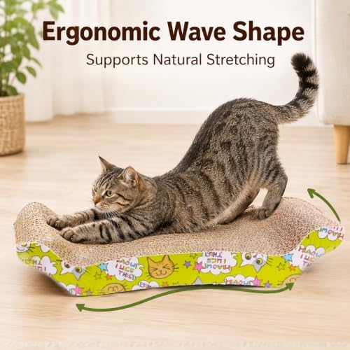 PrimePets Wave Cardboard Cat Scratcher 2 Pack, 17"x8.5" Curved Cat Lounge - Image 6