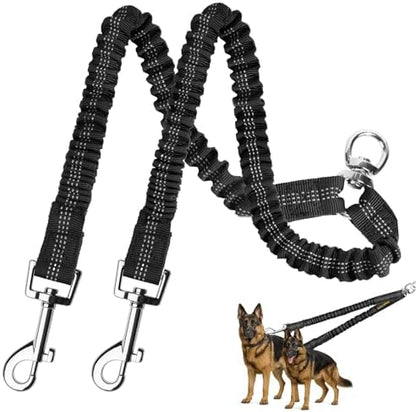 MingXpet 2 Dog Leash, Dog Leash for 2 Dogs, 360° Swivel No Tangle Double Walking Training Leashes for Large Dogs that Pull, Comfortable Shock Absorbing Reflective Bungee, Black by MingXpets