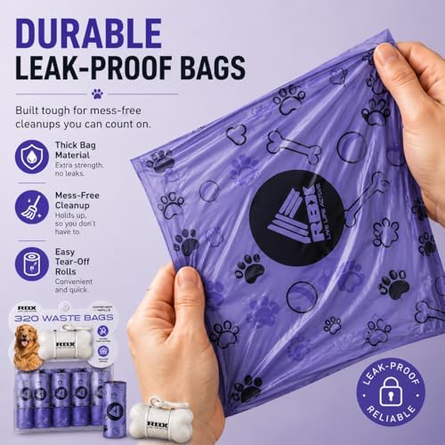 RBX Dog Poop Bags Rolls with Dog Poop Bag Holder for Leash, 320 Poop Bags for Dogs with Clip-On Dispenser, Durable Leak-Proof Dog Waste Bags, 16 Refill Rolls, Recyclable Material - Image 4