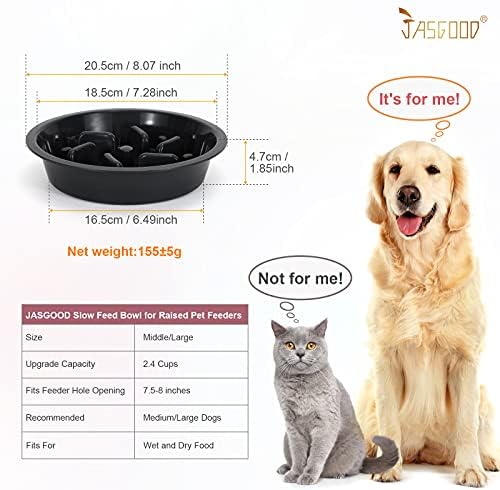 JASGOOD Dog Feeder Slow Eating Pet Bowl for Raised Pet Feeders Preventing Choking Food Water Bowl Elevated Diners Replacement Bowl (Black,Fit Opening 7.5"-8") - Image 3