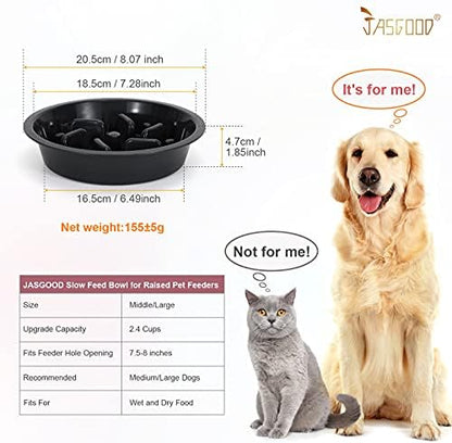 JASGOOD Dog Feeder Slow Eating Pet Bowl for Raised Pet Feeders Preventing Choking Food Water Bowl Elevated Diners Replacement Bowl (Black,Fit Opening 7.5"-8") - Image 3