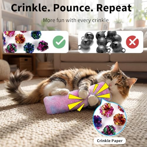 HoneyGuaridan Cat Toys Pillows, 4 Pack, Soft and Durable Crinkle Sound with Catnip Inside,Indoor Interactive Cat Kicker Toy - Image 4
