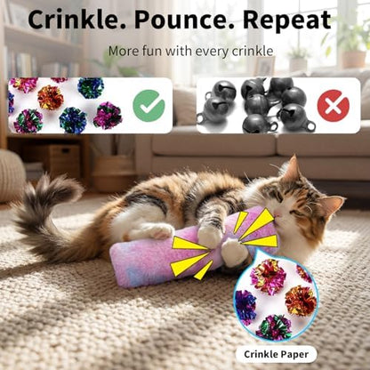 HoneyGuaridan Cat Toys Pillows, 4 Pack, Soft and Durable Crinkle Sound with Catnip Inside,Indoor Interactive Cat Kicker Toy - Image 4