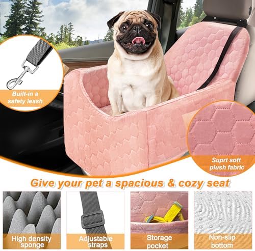 Dog Car Seat for Small/Medium Dogs, Memory Foam Dog Booster Seat, Travel Safety Per Car Seat with Washable Removable Cover, Storage Pockets for Dogs up to 35 lbs (Pink, Small) - Image 3
