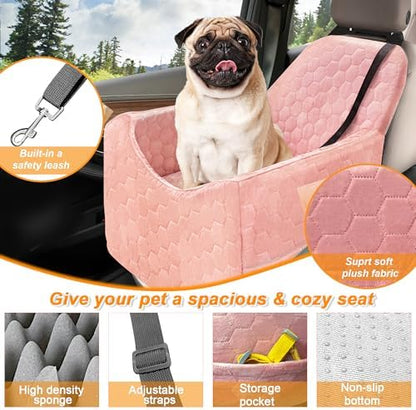 Dog Car Seat for Small/Medium Dogs, Memory Foam Dog Booster Seat, Travel Safety Per Car Seat with Washable Removable Cover, Storage Pockets for Dogs up to 35 lbs (Pink, Small) - Image 3